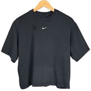 Nike Shirt Womens Crop Center Swoosh Relaxed Boxy‎ Loose Fading Large Black Y2K